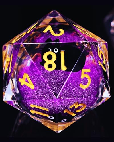 Froggod 싱글 리퀴드 코어 캣 D20 주사위 - DND, RPG, 테이블 탑 게임용 22mm 샤프 엣지 롤 플레잉 주사위 - 20면 레진 D&D 주사위, 캐스헤드 각인(퍼플) - color: 퍼플.