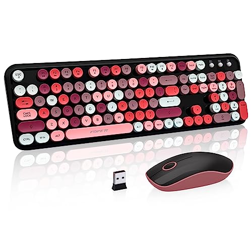 FOPETT Wireless Keyboard and Mouse Combo, 105 Keys Full-Sized 2.4 GHz Round Keycap Colorful Keyboards, USB Receiver Plug and Play, for Windows, Mac, PC, Laptop, Desktop (Blackcolorful) - color: Blackcolorful