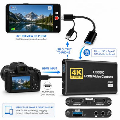Capture Card for Streaming 4K HDMI Video Capture Card | Game Capture Card, 1080P 60FPS Video Capture Device, HDMI to USB 3.0 for Camera/Xbox/PS4/PS5/PC/OBS/PC/Mac Windows 10/11