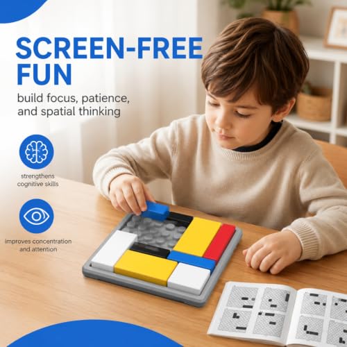 Logic Puzzle Brain Teaser Game for Kids and Adults, 88 Challenges with 4 Difficulty Levels, Portable Brain Training Logic Puzzle Game for Thinking Fun and Travel, Learning