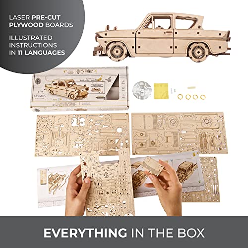 UGEARS Wooden 3D Puzzles for Adults - Flying Ford Anglia Harry Potter Puzzle 3D – Harry Potter Flying Car Building Kits for Adults DIY Model Kit with Spring Drive - style: Flying Ford Anglia