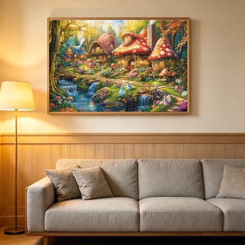 1000 Piece Puzzle for Adults, 20 x 27 inches Jigsaw Puzzles - Mushroom | Tight Piece Fit, 1:1 Reference Poster, Lettered Back, Minimal Puzzle Dust, Vibrant Colors, 2mm Extra-Thick Pieces - color: 1000 Pieces-mushroom Village