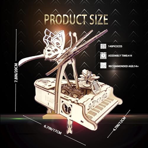 3D Wooden Puzzle for Adults - Piano DIY Music Box Wood Model Kits Construction Craft Kits Mechanical Jigsaw Puzzles for Adult Age 15+ Years Old