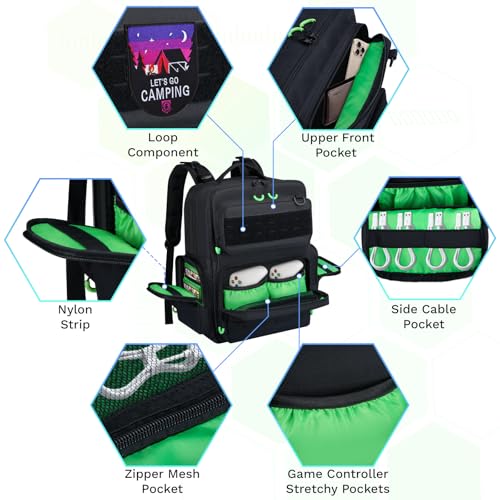 Wigojoy Travel Carrying Case Compatible with Xbox Series X/S | Multiple Pockets of Storage Space Tactical Portable Backpack, Accommodates 15.6'' Laptop and Other Xbox Accessories, Green