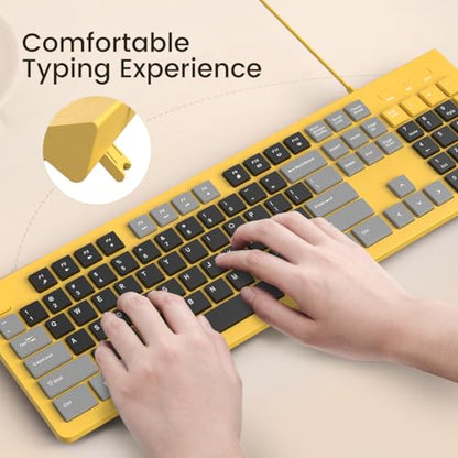 COLIKES Wired Keyboard, Ultra-Thin USB Wired Computer Keyboard, Low-Profile Keys, Spill-Resistant, Multimedia Keys, Compatible with Windows, Mac, Chrome, Linux, and Android-Yellow - color: Yellow