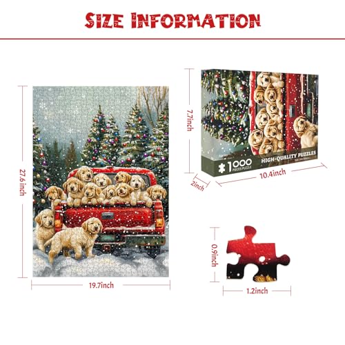1000 Piece Puzzle for Adults - Cute Puppies Christmas Puzzle, Letters on Back, Golden Retriever Christmas Vacation Jigsaw Puzzles, Challenging Puzzles for Teens Seniors - 27.6 x 19.7 inches - color: Christmas Puppies