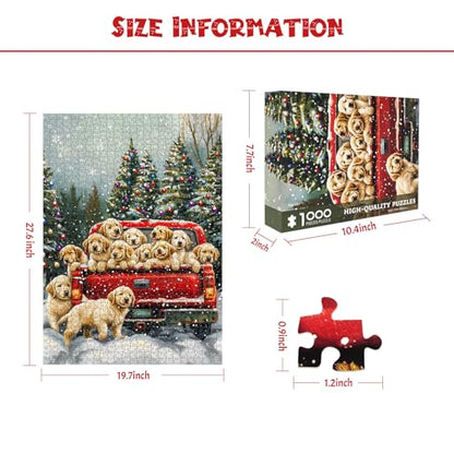 1000 Piece Puzzle for Adults - Cute Puppies Christmas Puzzle, Letters on Back, Golden Retriever Christmas Vacation Jigsaw Puzzles, Challenging Puzzles for Teens Seniors - 27.6 x 19.7 inches - color: Christmas Puppies