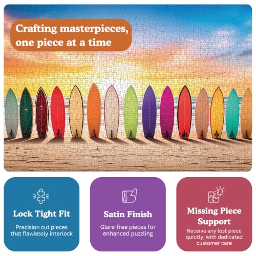 Cross & Glory | 1000 Piece Jigsaw Puzzles for Adults | Sunrise Surf | Vibrant Beach Scene Artwork | 2mm Thick Pieces | Bonus Reference Poster | Satin Finish | Ages 14+ - color: Sunrise Surf