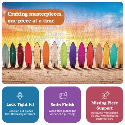 Cross & Glory | 1000 Piece Jigsaw Puzzles for Adults | Sunrise Surf | Vibrant Beach Scene Artwork | 2mm Thick Pieces | Bonus Reference Poster | Satin Finish | Ages 14+ - color: Sunrise Surf