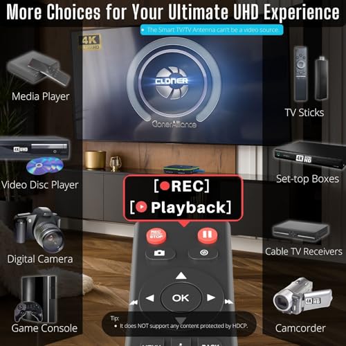 UHD Pro, 4K Video Recorder, HDMI Capture DVR with H.265/H.264 Codec, Cinematic 24fps Recording(Up to 30fps), 4K@60fps Passthrough, Pause/Resume Recording.