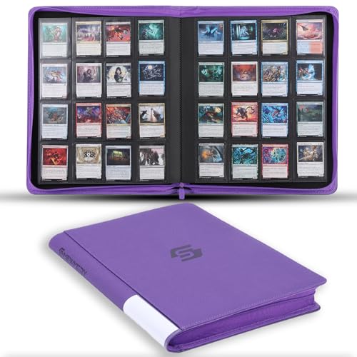 Snekdy premium 1024-pocket trading card binder, 16-pocket cards album, waterproof PU-leather Cover album with side loading, holds gaming, baseball, basketball & sports cards (Purple) - color: Purple