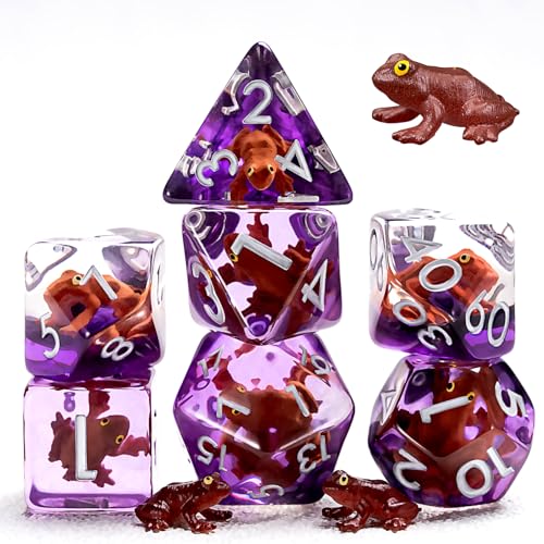 Resin D&D Dice Set, Brown Frog DND Animal Polyhedral Dice for Dungeons and Dragons, RPG, MTG DND 7-DIE (D4, D6, D8, D10, D12, D20, D%) - color: Brown Frog