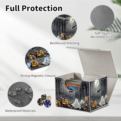 Stylish MTG Deck Box for 110+ Cards, Magnetic Commander Deck Case with Bonus Game Card Pouch, Durable Storage for TCG and Sleeved Magic Cards, Pumpkins Bats - color: Pumpkins Bats