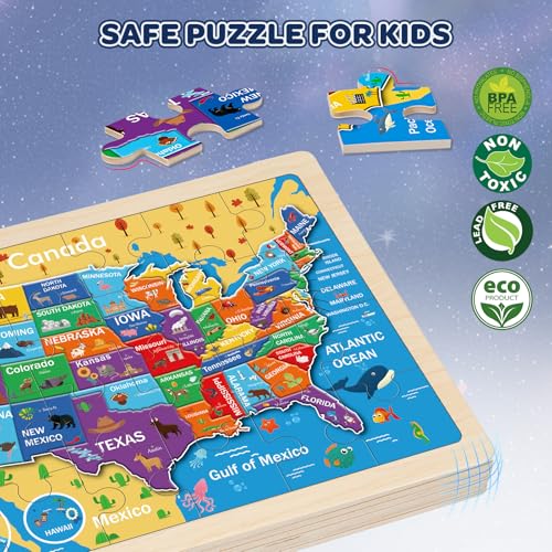 Puzzles for Kids Ages 4-6, 4 Packs 24 Pcs Wooden Jigsaw Puzzles for Toddlers Ages 2-4, Preschool Educational Map Puzzle Toys Gifts for 3 4 5 6 Boys Girls - style: Solar System