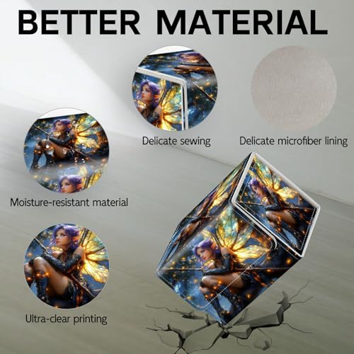 Trading Card Storage Box, Holds 100+ for MTG Cards, Premium PU Leather with Magnetic Closure, Fairy With Luminous Wings Durable Deck Box for Magic the Gathering, Trading Card Games - color: Fairy With Luminous Wings