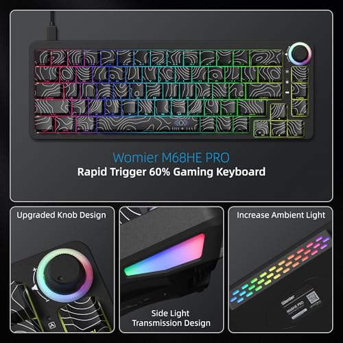 Womier M68HE PRO 60% Percent Keyboard Rapid Trigger Gaming Keyboard RGB | Hall Effect Topographic Keyboard,Wired Custom 8000 Hz Mechanical Keyboard with Magnetic Switch,PBT Keycap for Mac/Win,Black - color: M68HE PRO-Black