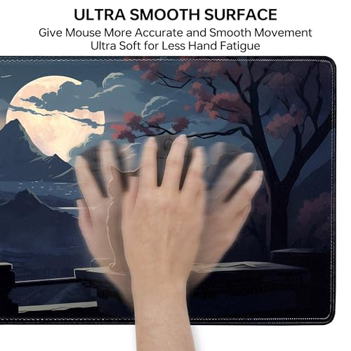 Moon Cat Large Gaming Mouse Pad,Black XL Mouse Pad Gaming 31.5 x 11.8 in Mouse Mat Desk Pad,Large Desk Mat,Extended Keyboard Pad Mousepad with Non-Slip Base and Stitched Edge for Office Home Gaming - color: Moon Cat