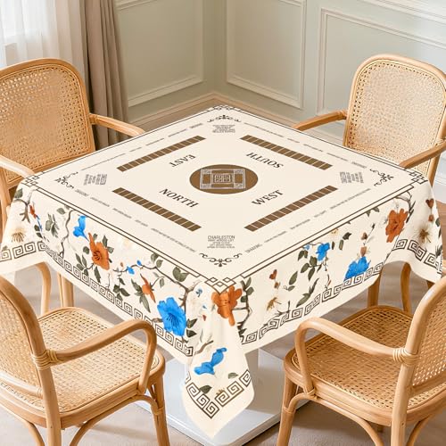 55 x 55 in Mahjong Tablecloth Square Florals Card Table Mat Chinoiserie Game Table Cover Mahjong Party Decorations for Beginners, Lovers, Card, Board Tile Games, Poker, Dominoes (Beige) - color: Beige