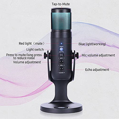 LiebeWH Desktop RGB USB Condenser Microphone 360° Adjustable for Recording Podcast Live Streaming Gaming