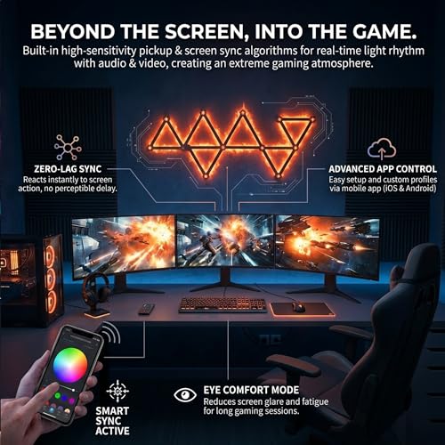 RGB Wall Light Lines, mart Gaming LED Lights DIY Geometry Splicing Gaming Wall Light Bar,WiFi RGB Strip Lights with Music Sync, App & Remote Control,DIY Modular Wall Lighting for Game Room