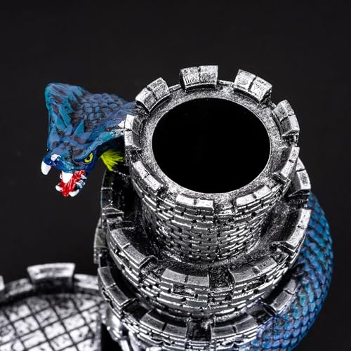 Castle DND Dice Tower Ancient Silver D&D Dice Rolling Tower for RPG | Snake Design, Resin, Dice Roller with Tray, Dungeons and Dragon DM Gift, DND Accessories, for Role Playing Game Tabletop Game - color: Ancient Silver