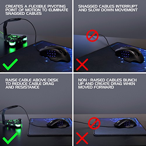 ENHANCE LED Gaming Mouse Bungee Cord Holder with 4-Port USB Hub - Green Lighting - Cable Management & Increased Accuracy for Pro eSports & Competitive Games