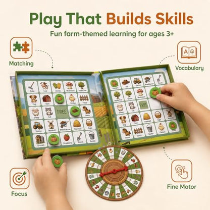 Travofun Farm Bingo Game, Magnetic Travel Toy for Kids 3 and Up, Ideal for Road Trips - style: Farm