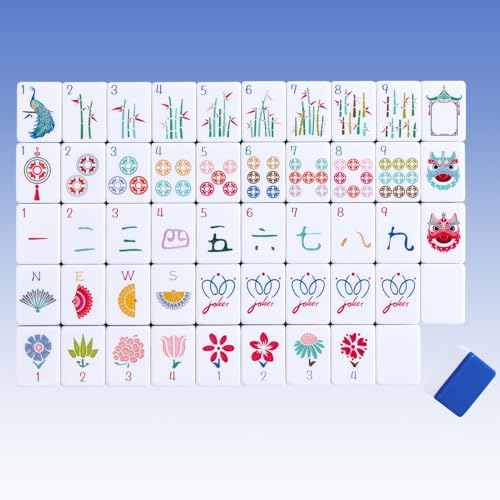160 Deep Blue Engraved American Mahjong Game Set with Carrying Bag and Accessories, 1.2’’ Mahjong Tile Set - color: 1-deep Blue
