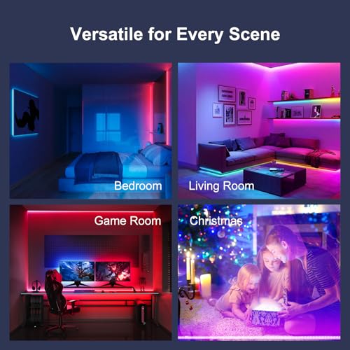 200 FT Led Lights for Bedroom (2 Rolls 100 FT), Music Synchronized Smart Led Strip Lights, Ultra Long with Remote Application Control Bluetooth LED Lights, Color Change RGB Light - size: 200FT