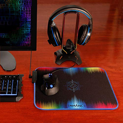 ENHANCE Small Mouse Pad with LED Lighting (13.3 X 10.8 inches) - Gaming Mouse Pad Desk Mat with 7 Color Options, 3 Lighting Effects, Smart Control Button, Non-Slip Rubber Grip - Multicolor - color: Multicolor and Black
