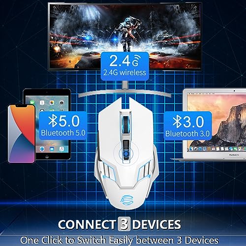 Bluetooth Wireless Gaming Mouse, RGB Rechargeable USB Wireless Mouse, Quiet Click, LED Backlit, Ergonomic, with Side Button, DPI Adjustable Computer Mice for Laptop PC MacBook Chromebook - White - color: white