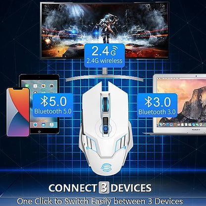 Bluetooth Wireless Gaming Mouse, RGB Rechargeable USB Wireless Mouse, Quiet Click, LED Backlit, Ergonomic, with Side Button, DPI Adjustable Computer Mice for Laptop PC MacBook Chromebook - White - color: white