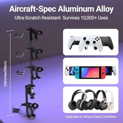 Aluminum Alloy Controller Holder 4 Layers Headphone Stand,Headset Holder & Desk Mounts for 12 Packs Controller，360 Degree Rotation Tier,Gaming Controller Stand for Xbox PS5 PS4 Switch(Black)