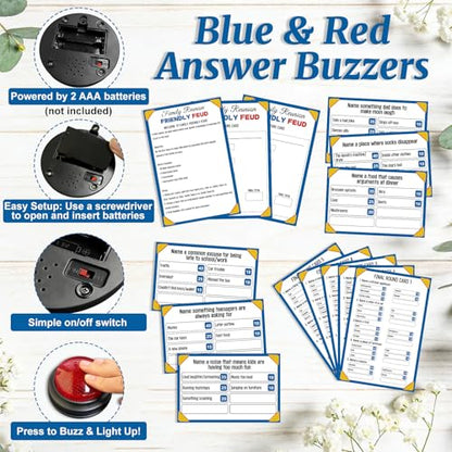 Family Feud Game for Adults and Kids with 2 Buzzers, Fun Trivia Quiz Card Game for Family Game Night, Holiday Gathering, Party & Team Building, Interactive Board Games for Group Activities