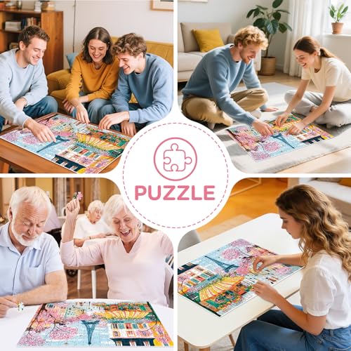 500 Piece Puzzle for Adult,Cityscape Eiffel Tower Jigsaw Puzzle for Senior,Unique Large Piece Puzzle with HD Print & Poster,nterlock Perfectly Frameable,Challenging Family Game Great Gifts,20.5 x 15In - color: Cafe