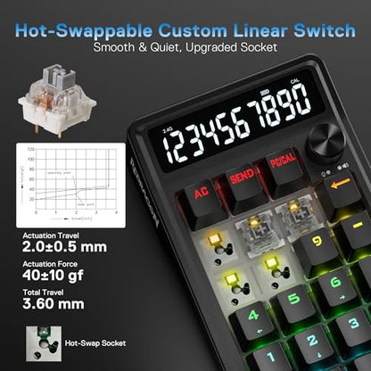 Redragon K733 PRO Wireless Gasket RGB Number Pad, 22 Keys Mechanical Numpad w/PC & Calculate Modes, 10 Digits Calculator Display, Knob Control, 5-Layer Noise Dampening, Creamy Custom Linear Switch - color: Black K733 PRO, size: Wireless
