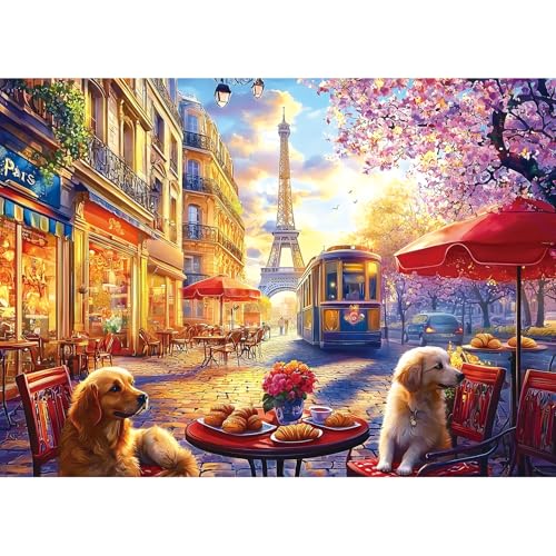1000 Pieces Puzzle for Adults, Jigsaw Puzzles of Paris Cafe, Perfectly Fitting Pieces, Home Decor Birthday Party Gift for Adults Seniors 27.5" x 19.7" - color: Paris Cafe Scene