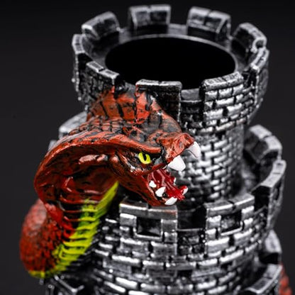 Castle DND Dice Tower Grey D&D Dice Rolling Tower for RPG Board Game | Snake Design, Resin, Dice Roller with Tray, Dungeons and Dragon DM Gift, DND Accessories, for Role Playing Game Tabletop Game - color: Silver