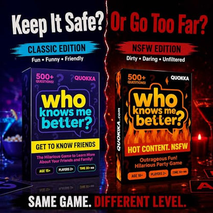 QUOKKA Card Games for Adults – Who Knows Me Better NSFW Edition – Party Game with 500+ Questions for Friends, Couples & Party Game Nights Ages 18+ - color: Party