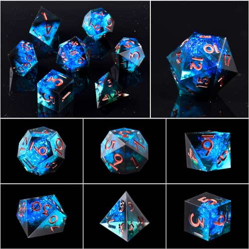 DND Dice Set, 7 Pcs Sharp Edge D&D Dice Polyhedral Resin Dice for Dungeons and Dragons RPG MTG Role Playing Table Games - color: Blue