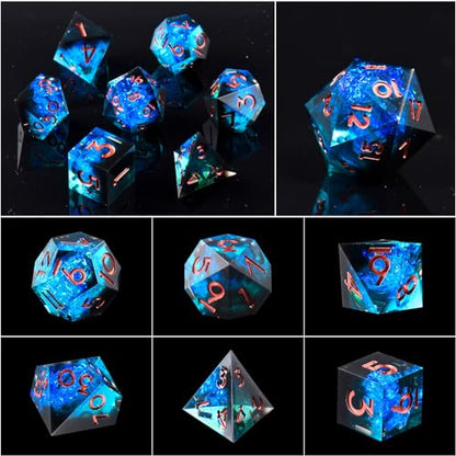 DND Dice Set, 7 Pcs Sharp Edge D&D Dice Polyhedral Resin Dice for Dungeons and Dragons RPG MTG Role Playing Table Games - color: Blue