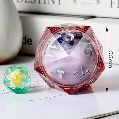 Liquid 55mm D20 Dice,DNDND LED 20 Sided DND Dice with Gorgeous Gift Velvet Pouch for Dungeons and Dragons (Cat) - color: Led 55mm Cat