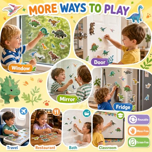 Large Reusable Jelly Sticker Books for Boys 4-8, Kids 3-6, 3 Sets | Dino, Ocean & Vehicle | Large Reusable 3D Puffy Jelly Stickers | Mess-Free Travel Toy | Gift for Boys Ages 3-8 - style: Dinosaur/Ocean/Vehicle