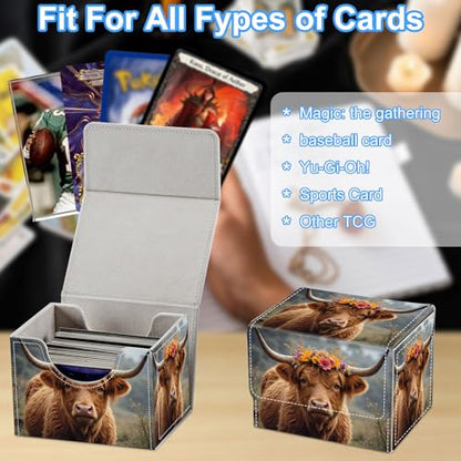 Cow with Flowers Deck Box for MTG Commander | Holds 100+ Double-Sleeved Cards | Strong Magnetic TCG Card Case for Collectible Games - color: Cow with Flowers