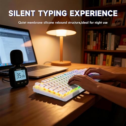 Free wolf M104 Wireless Gaming Keyboard with Numeric Keypad Tri-Mode(2.4Ghz/Wired/Bluetooth) Membrane Full Size Mechanical Feel Metal Panel RGB 4000MAH Rechargeable Quiet for PC/MAC/Win Gamer-White - color: White