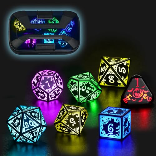 Light up LED DND Dice Set Rechargeable for Dungeons and Dragons Ttrpg, ABS | FONVGOGO D and D Glow in the Dark Dice with Charging Box for Board Game, Gift for DND Lover, Lightweight Polyhedral 7 Color - color: Pumpkin Rgb