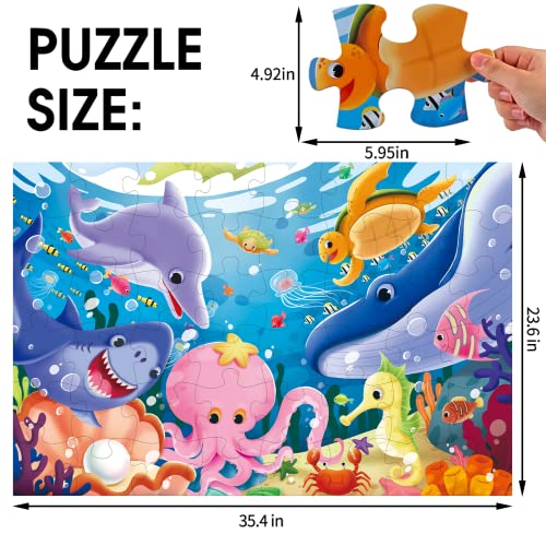 Jumbo Floor Puzzle for Kids,48 Piece Underwater Jigsaw Puzzle Ages 3-8 | Underwater Animal Puzzle,Extra-thick Cardboard,Preschool Learning Toy,35x24 in Completed,Educational Gift for Boys and Girls - style: Underwater