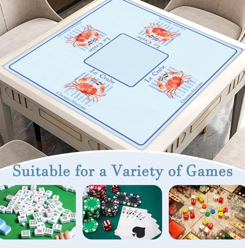 Blue Coastal Beach Crab Mahjong Mat 31.5x31.5 Inch, Non-Slip and Noise Reduction Mah Jong Table Mat Cover Gifts for Mahjong Lovers Poker Board Games Dominoes - color: Blue Coastal Beach Crab