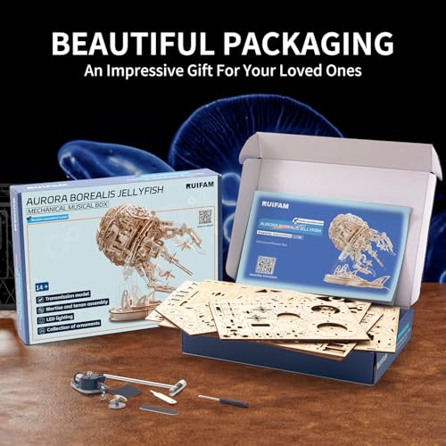 3D Wooden Puzzles for Adults, 3D Puzzle Model Aurora Jellyfish Toys Building Kits, DIY Wood Crafts Cool Toy Hobbies for Men Women, Creative Assembly Gifts