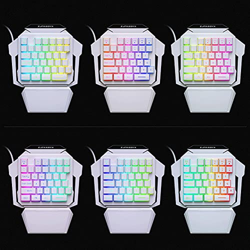 One-Handed Gaming Keyboard and Mouse Combination Mini Wired RGB Backlit Half Keyboard, Mechanical Feel, Support Wrist Rest Suitable for Professional Gamers(White) (Renewed)